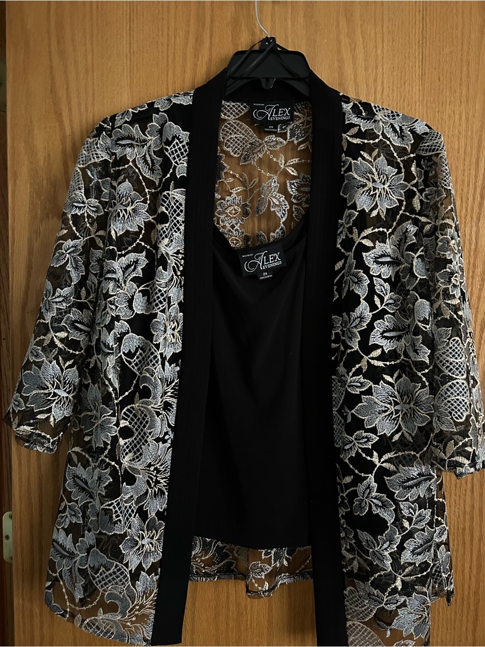 Alex Evenings Black Lace Floral Overlay Jacket